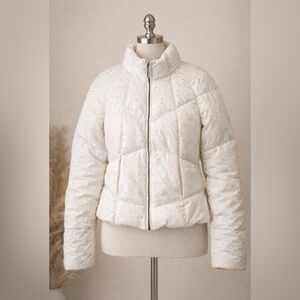 Women's add White Puffer Jacket with Rhinestones, Size 12 Down